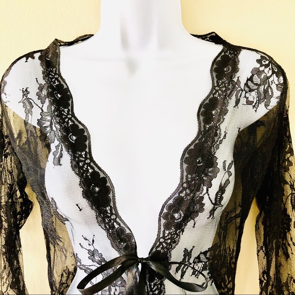 Sexy Black Floral Lace Robe/Beach Coverup_S - Picture 4 of 10